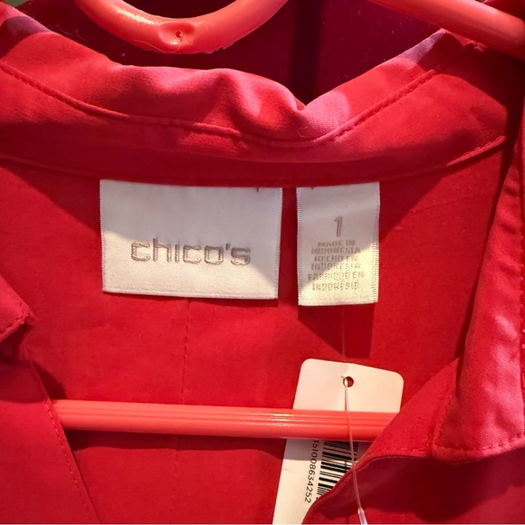 Chico's Red 3/4 Sleeve Button Down Shirt - Picture 2 of 5